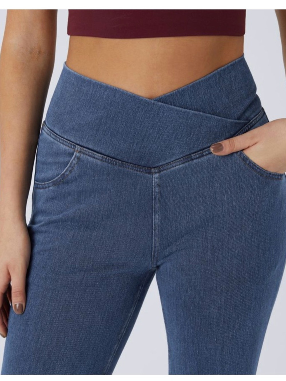 NWT Halara Flex High Waisted Crossover Pocket Washed Casual Jeans Women XL Tall - Picture 3 of 7